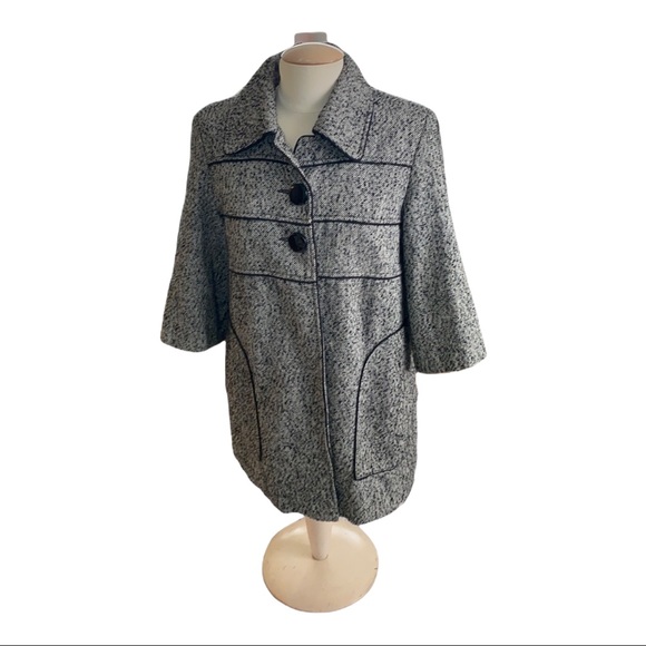 Women Mac  & Jac black and gray tweed three button jacket size large preowned - Picture 1 of 14